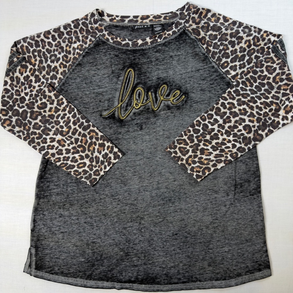 Joei & i Love Cheetah Print Long Sleeve Stretch Shirt Women's Size L